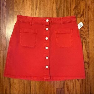 GAP DENIM Red Button-Front Mini Skirt with Pockets Size 10